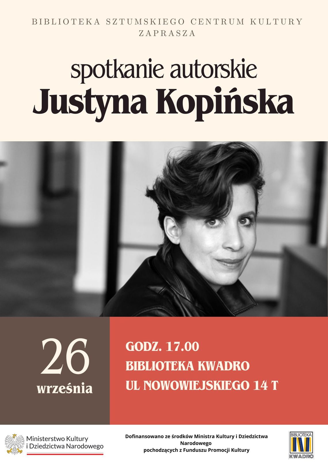 Spotkanie autorskie Justyną Kopińską w Bibliotece Sztumskiego Centrum Kultury.