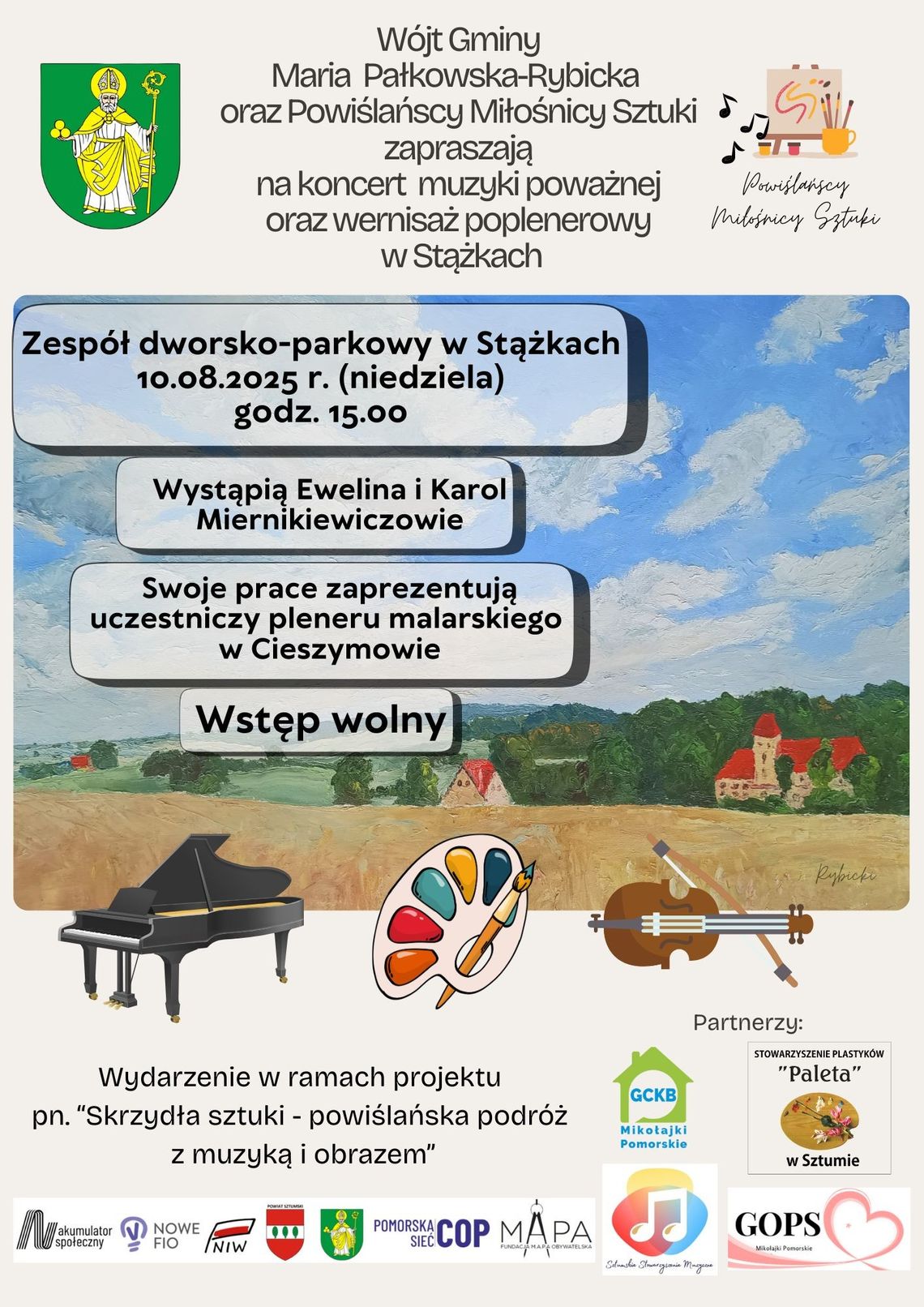 Stążki. Koncert muzyki poważnej oraz wernisaż prac uczestników pleneru malarskiego.