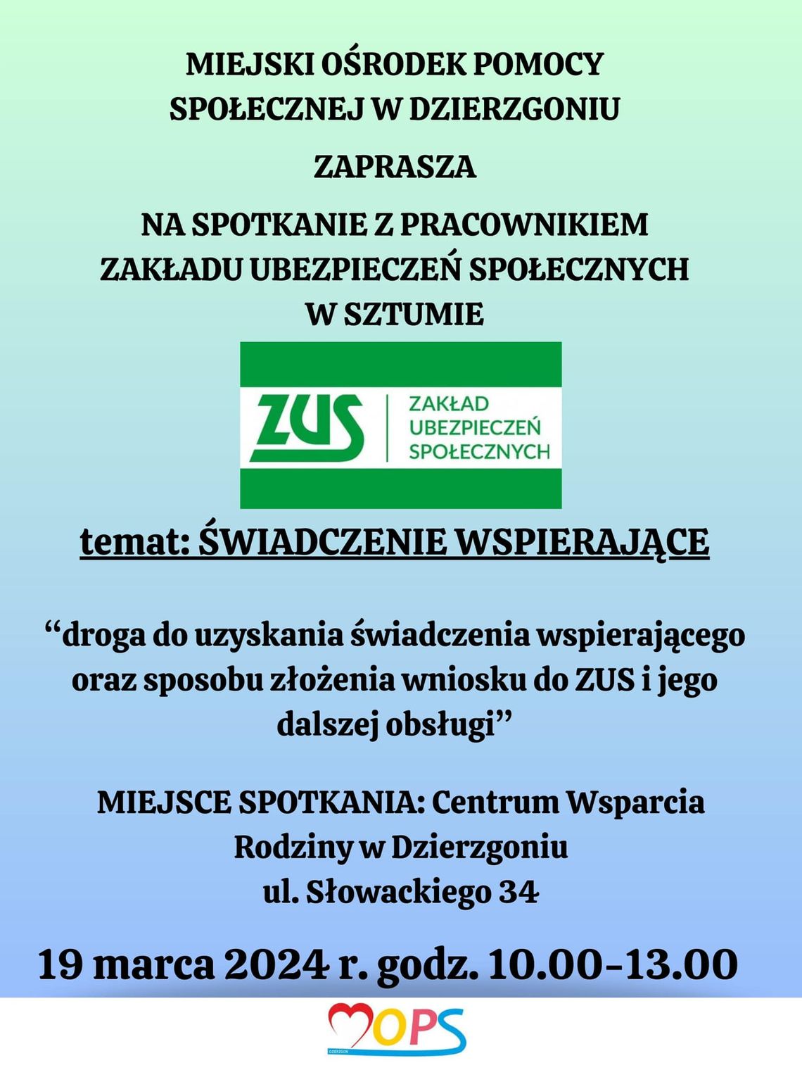 Świadczenie wspierające - spotkanie w Dzierzgoniu.