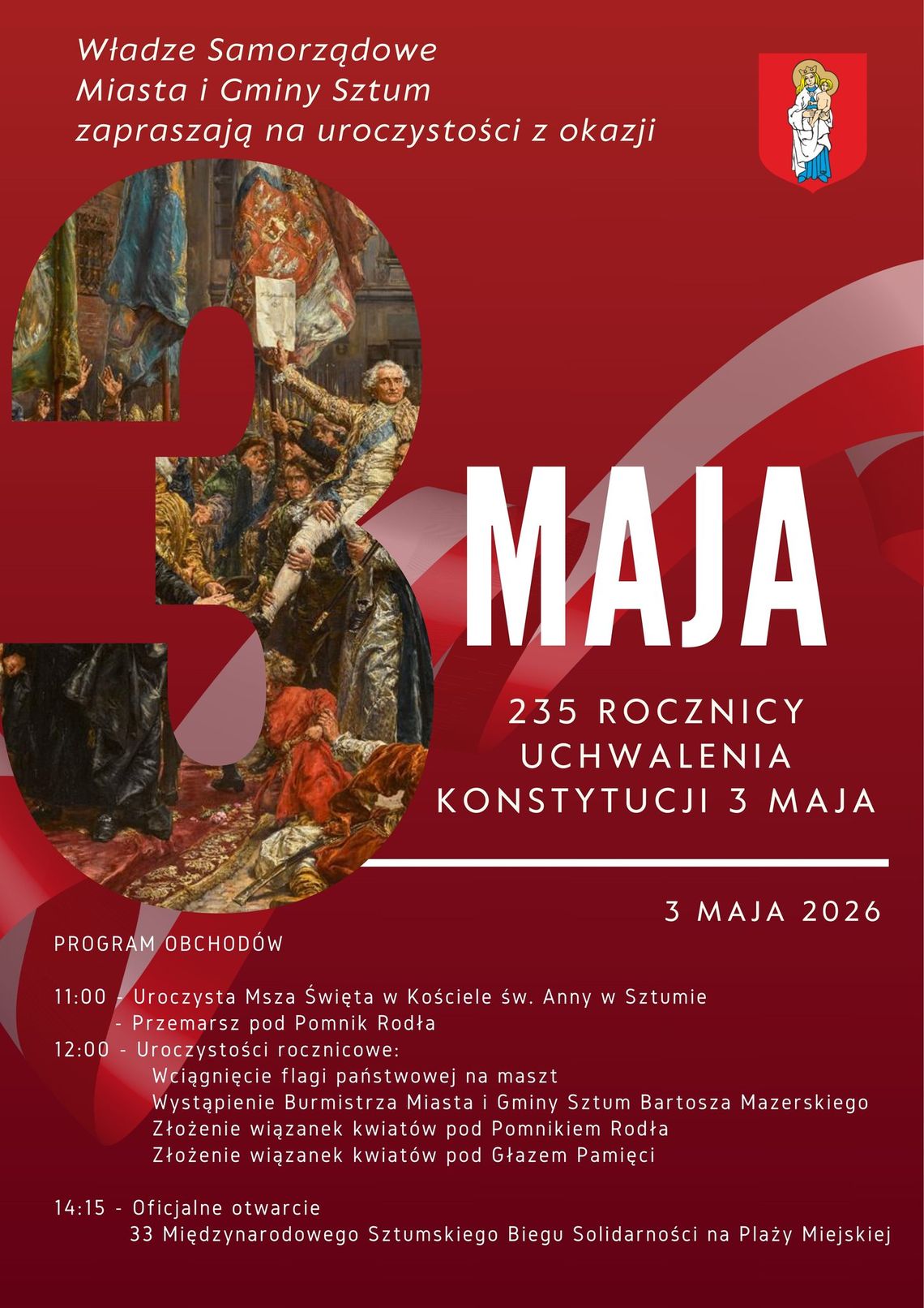Sztum. Obchody 235. Rocznicy Uchwalenia Konstytucji 3 Maja.