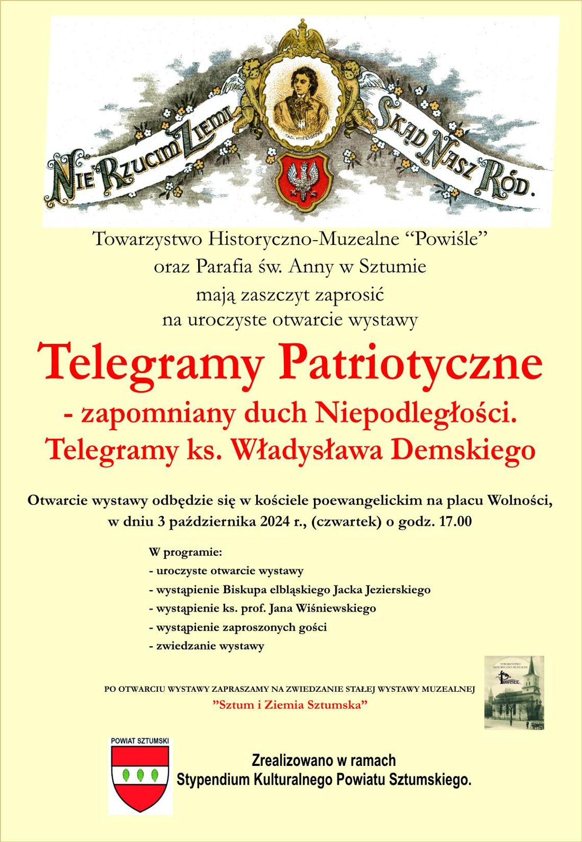 Sztum. Otwarcie wystawy - "Telegramy Patriotyczne- zapomniany duch Niepodległości. Telegramy ks. Władysława Demskiego".