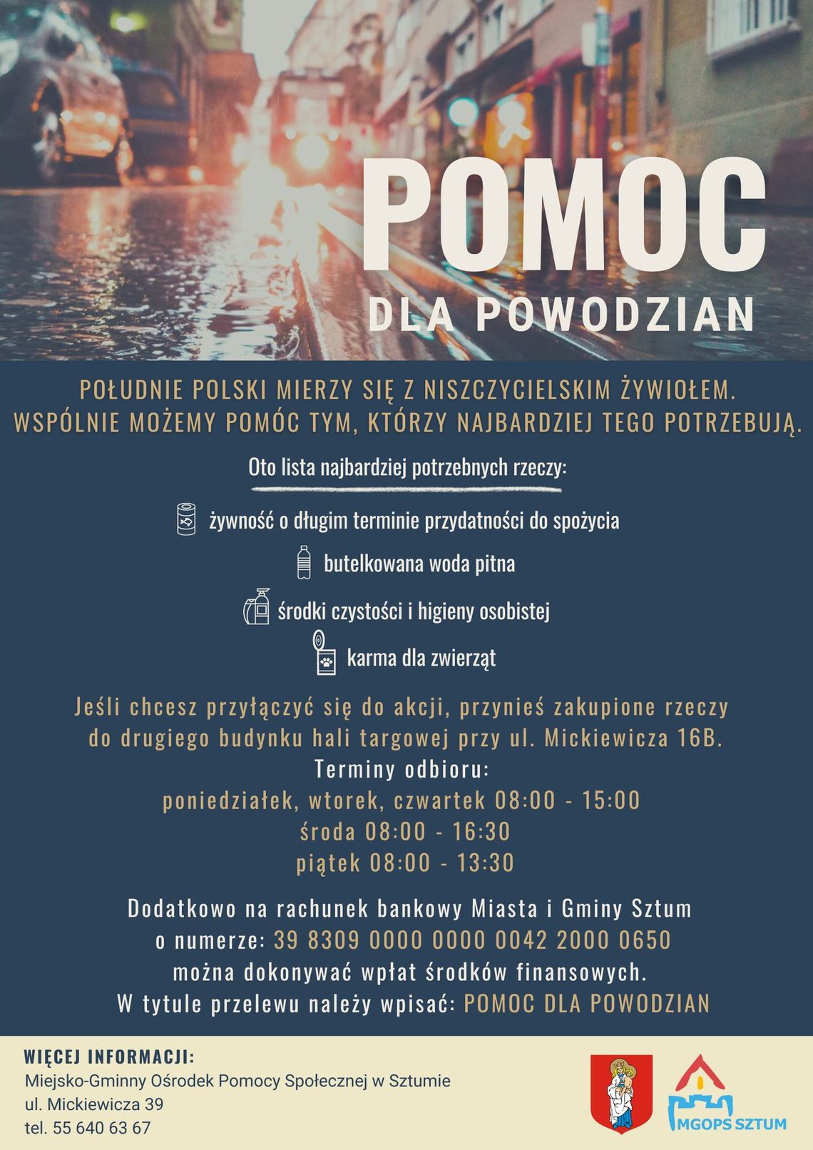 Sztum włącza się w pomoc dla powodzian.