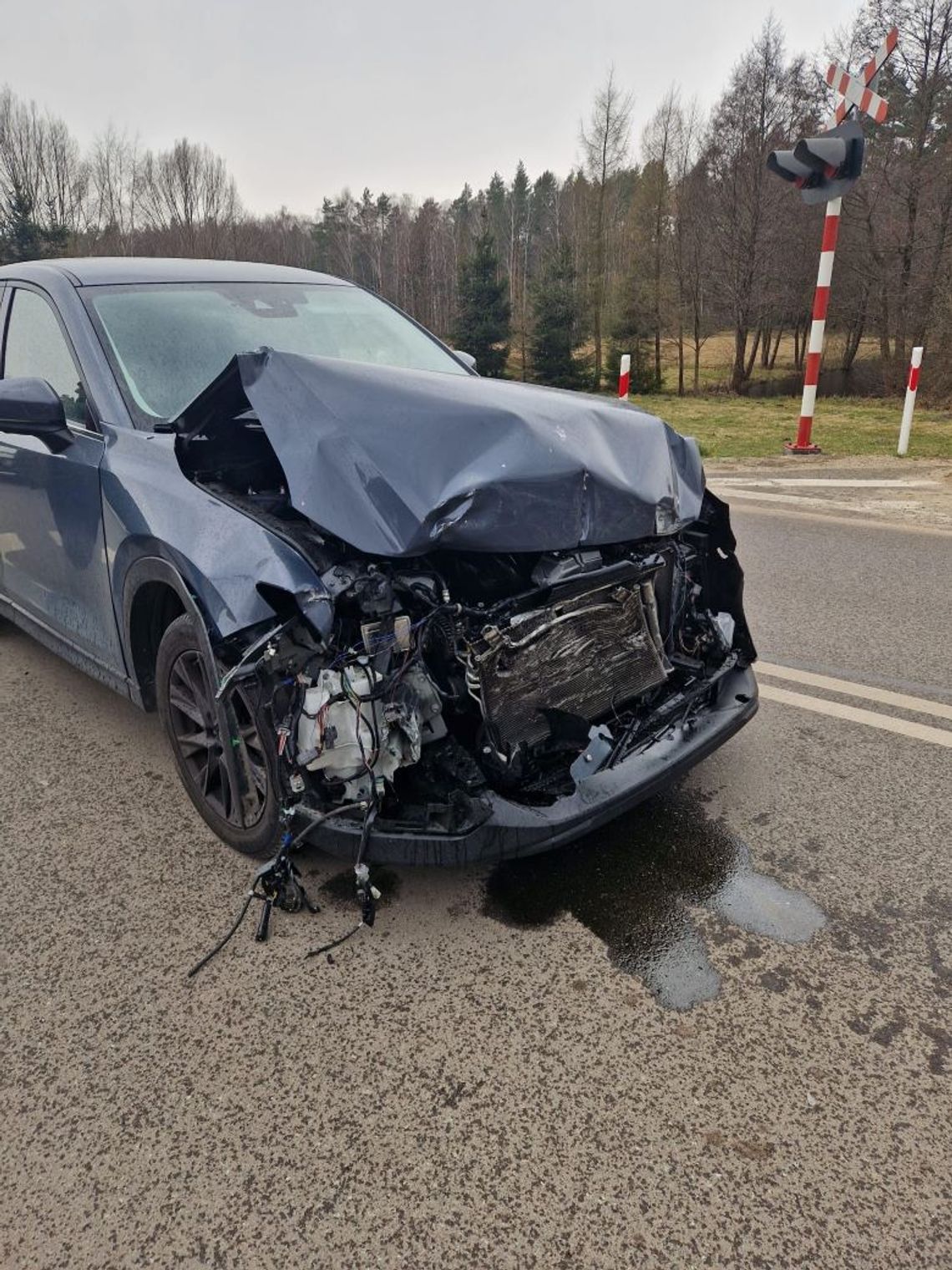 Sztumskie Pole. Zderzenie auta z szynobusem.