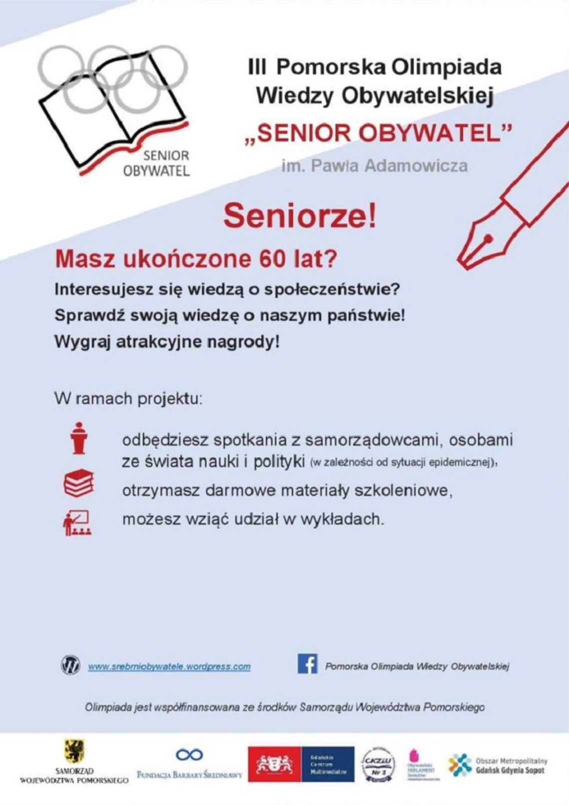 Trwa nabór do III Pomorskiej Olimpiady Wiedzy Obywatelskiej „Senior Obywatel” im. Pawła Adamowicza.