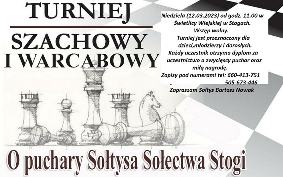 Turniej szachowy i warcabowy o puchary Sołtysa Sołectwa Stogi