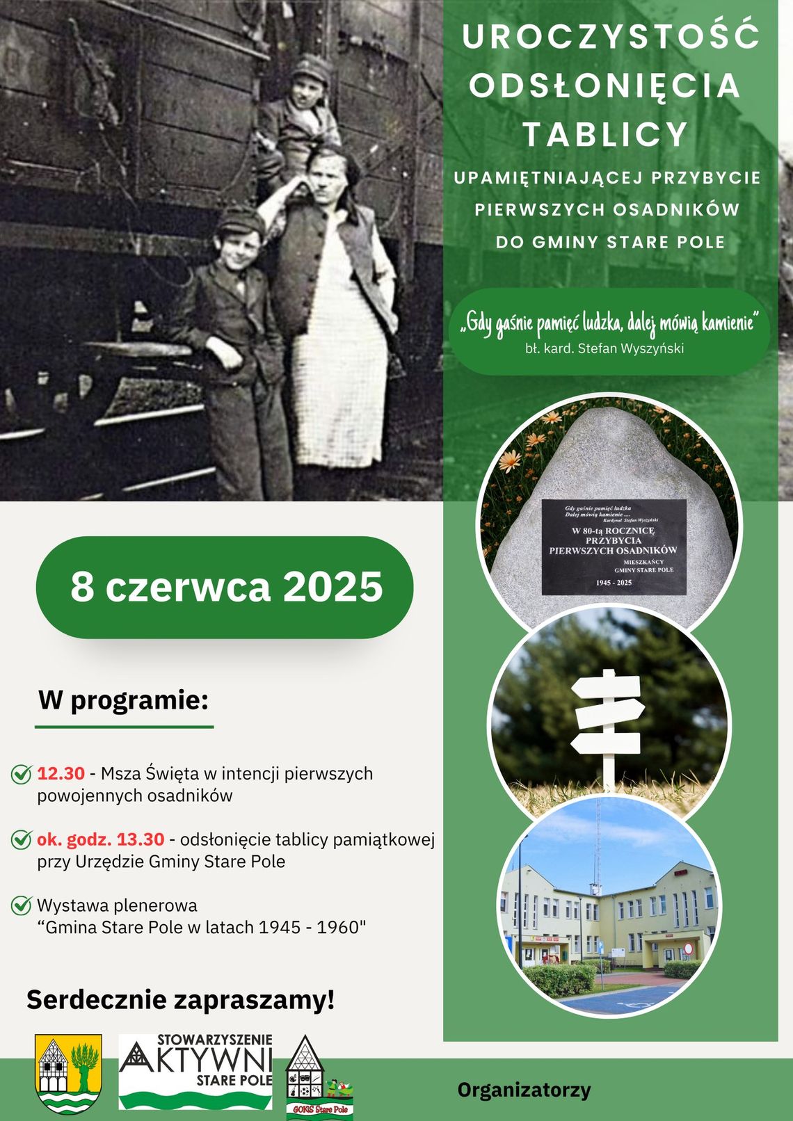Uroczystość odsłonięcia tablicy upamiętniającej przybycie pierwszych osadników do Gminy Stare Pole.