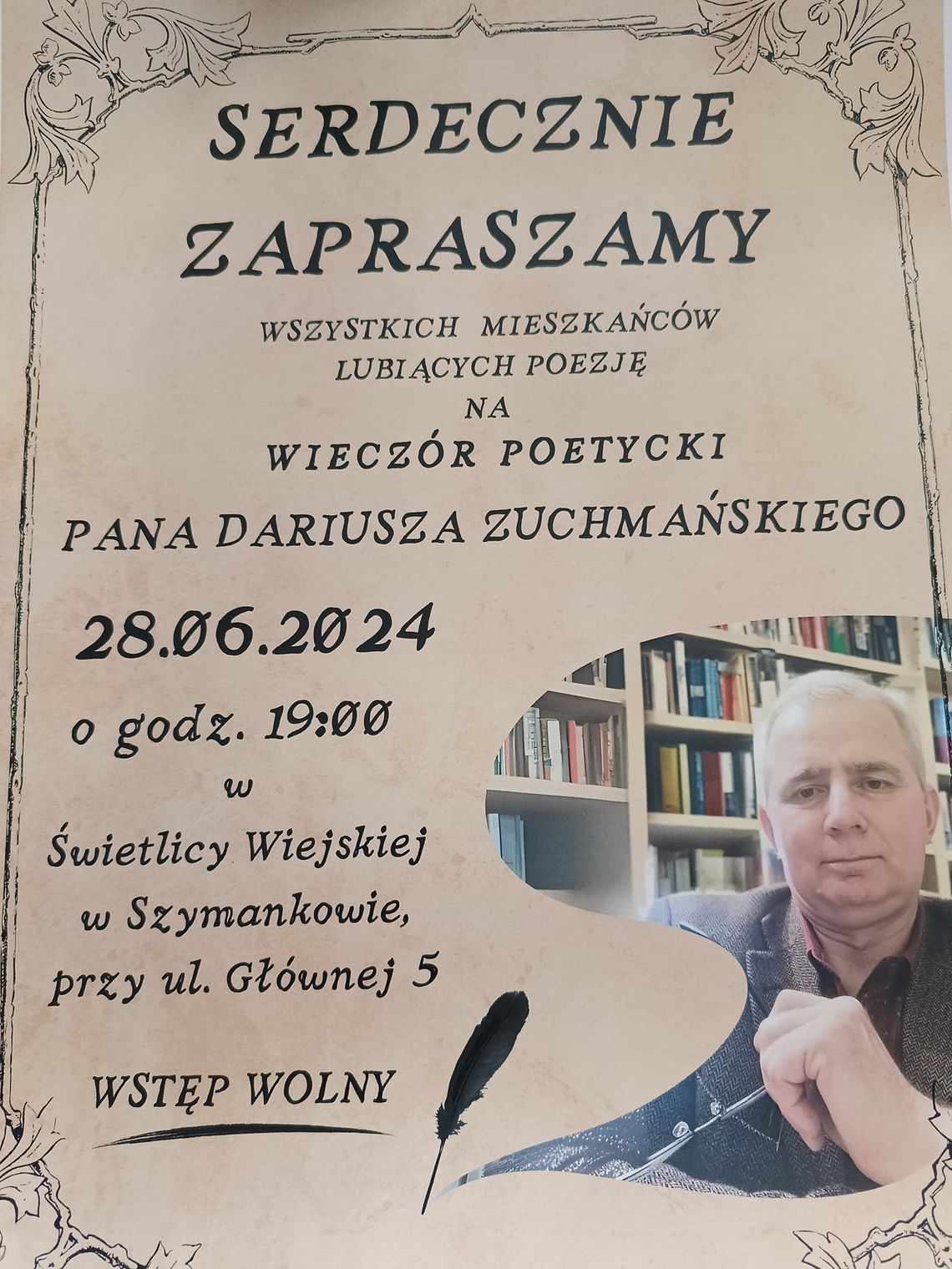 Wieczór Poetycki Dariusza Zuchmańskiego w Szymankowie.