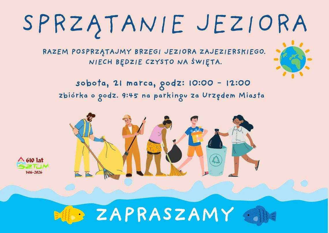 Wspólne sprzątanie brzegów jeziora Zajezierskiego w Sztumie. Wspólne sprzątanie brzegów jeziora Zajezierskiego w Sztumie.