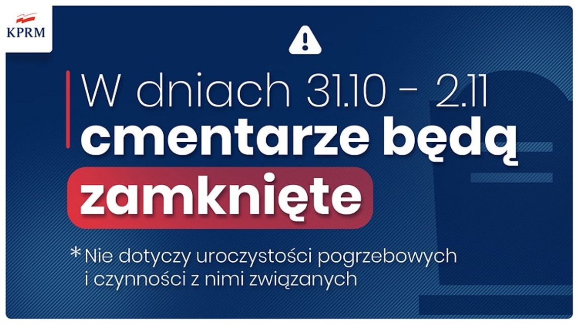 Zamknięcie cmentarzy od soboty do poniedziałku włącznie.