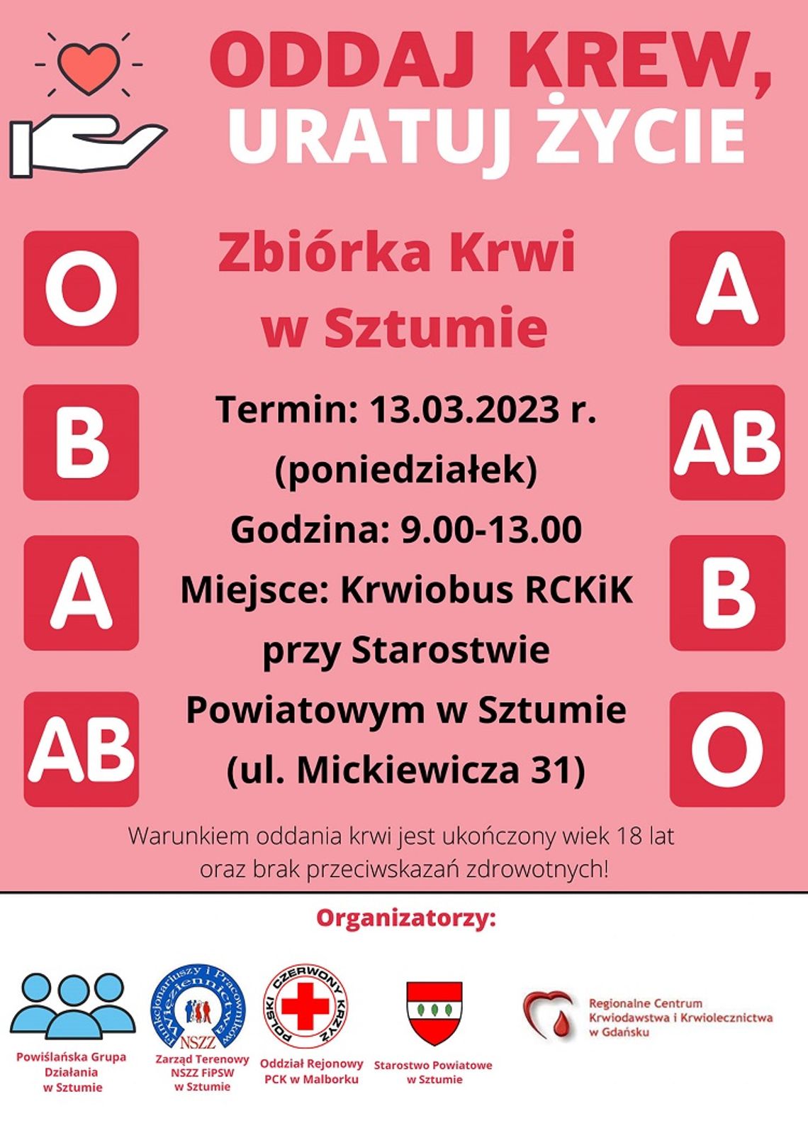 Zbiórka krwi w Sztumie.