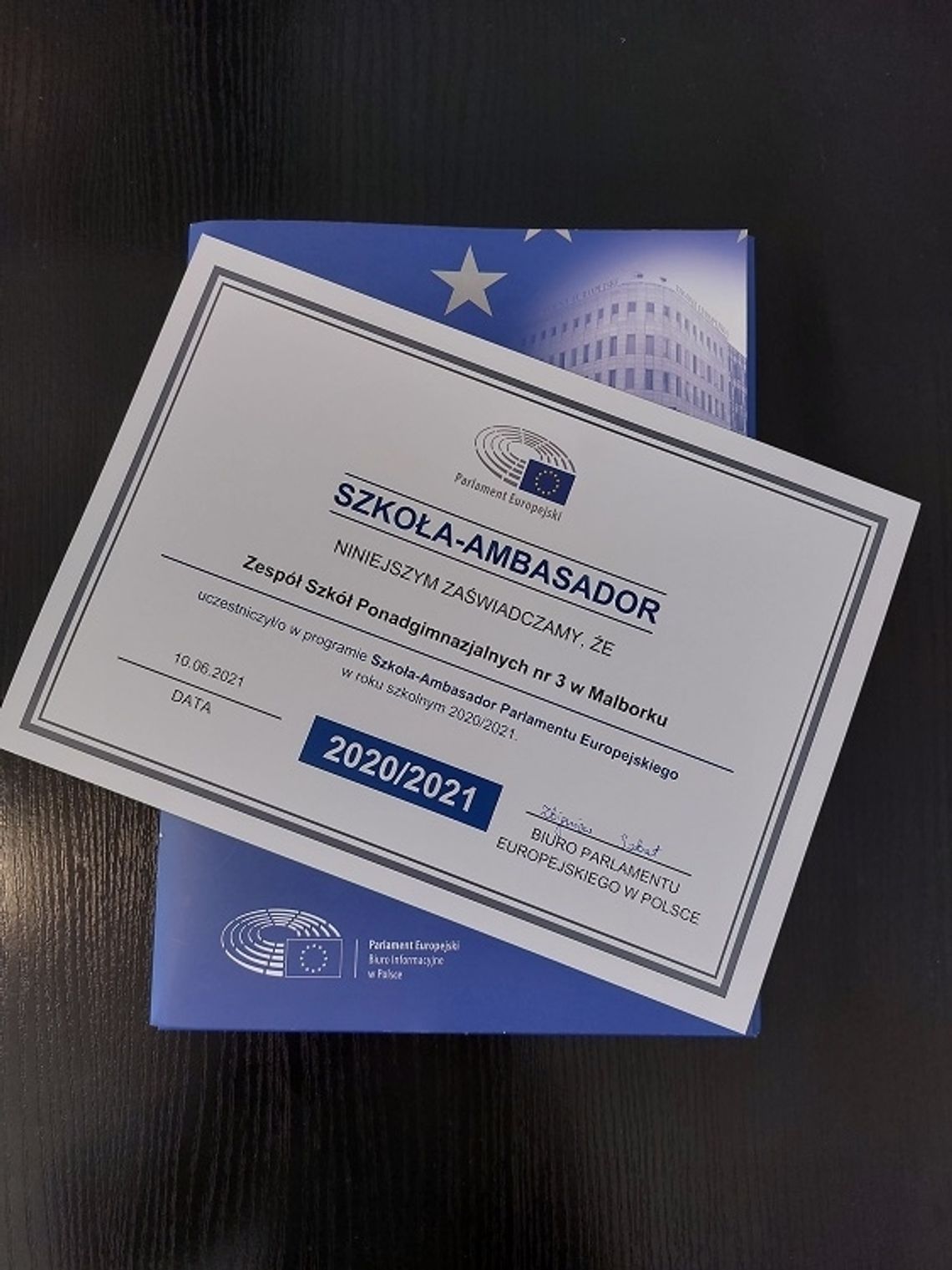 ZSP nr 3 z Malborka Szkołą – Ambasadorem Parlamentu Europejskiego po raz czwarty