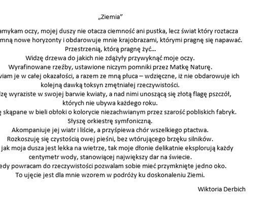 1 miejsce w konkursie literackim - Derbich Wiktoria - I LO Malbork